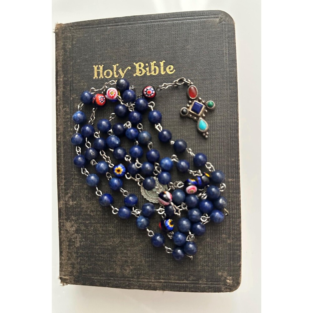 Venetian Lapis Lazuli Rosary – Millefiori, Sterling Silver, Handmade